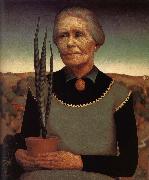 Grant Wood Both Hands with Miniature garden of woman oil painting